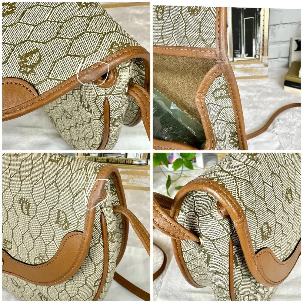 Dior Beige Monogram Canvas Shoulder Bag with Tan Leather Trim - Picture 16 of 16